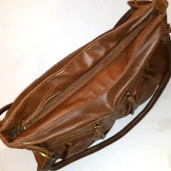 L@@K! Fabulous Vintage CHARLOTTE RUSSE Med. Brown Dbl Zip Pocket Satchel Bag 80s - Picture 14 of 16